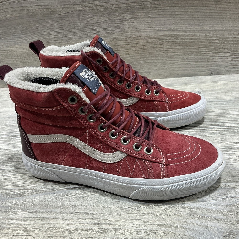 Vans Sk8 Hi Fur Lined Red Suede Scothgard Skate Sneakers Shoes Women's Size 7